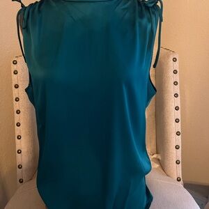 White House Black Market Teal Blouse with Tie Shoulders